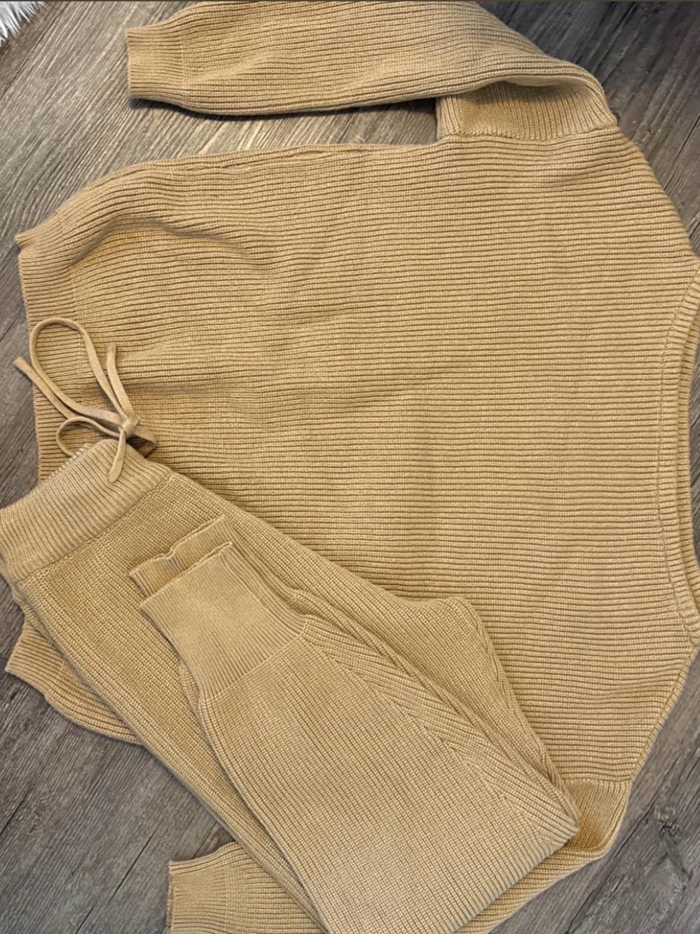 Source Unknown Ribbed Crewneck Sweater Set in Camel